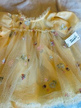 Audrey Camille Yellow Tulle Floral Embroidered Party Dress